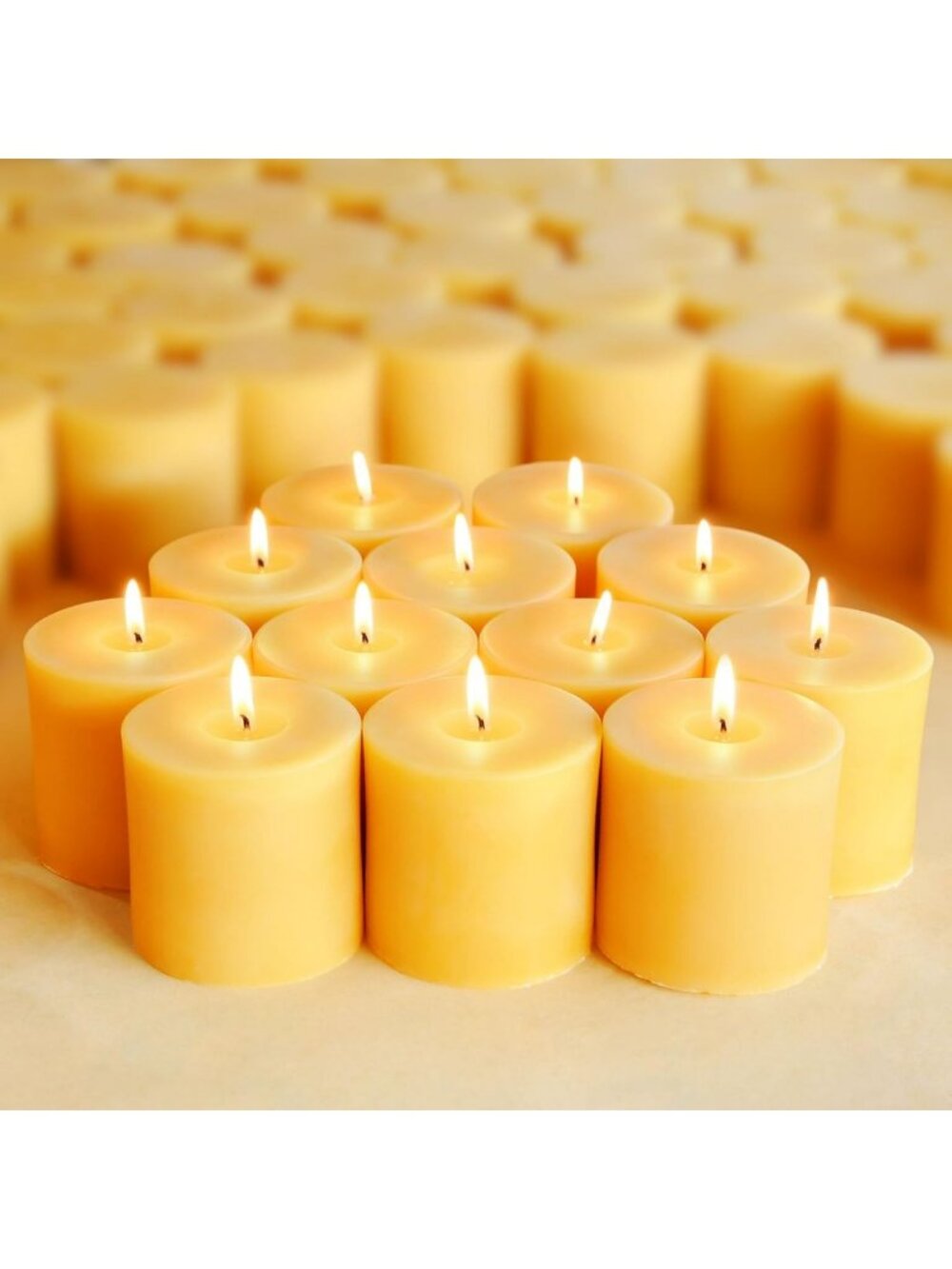 Set of 12 Yellow Natural Beeswax Pillar Candles - Eco-Friendly Home Decor